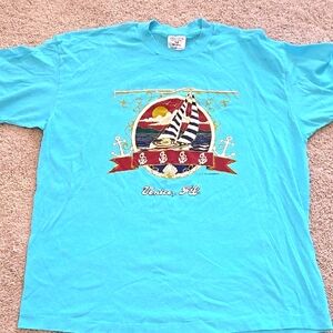 Vintage 1995 Single Stitch Florida Blue Graphic T-Shirt with Nautical Design